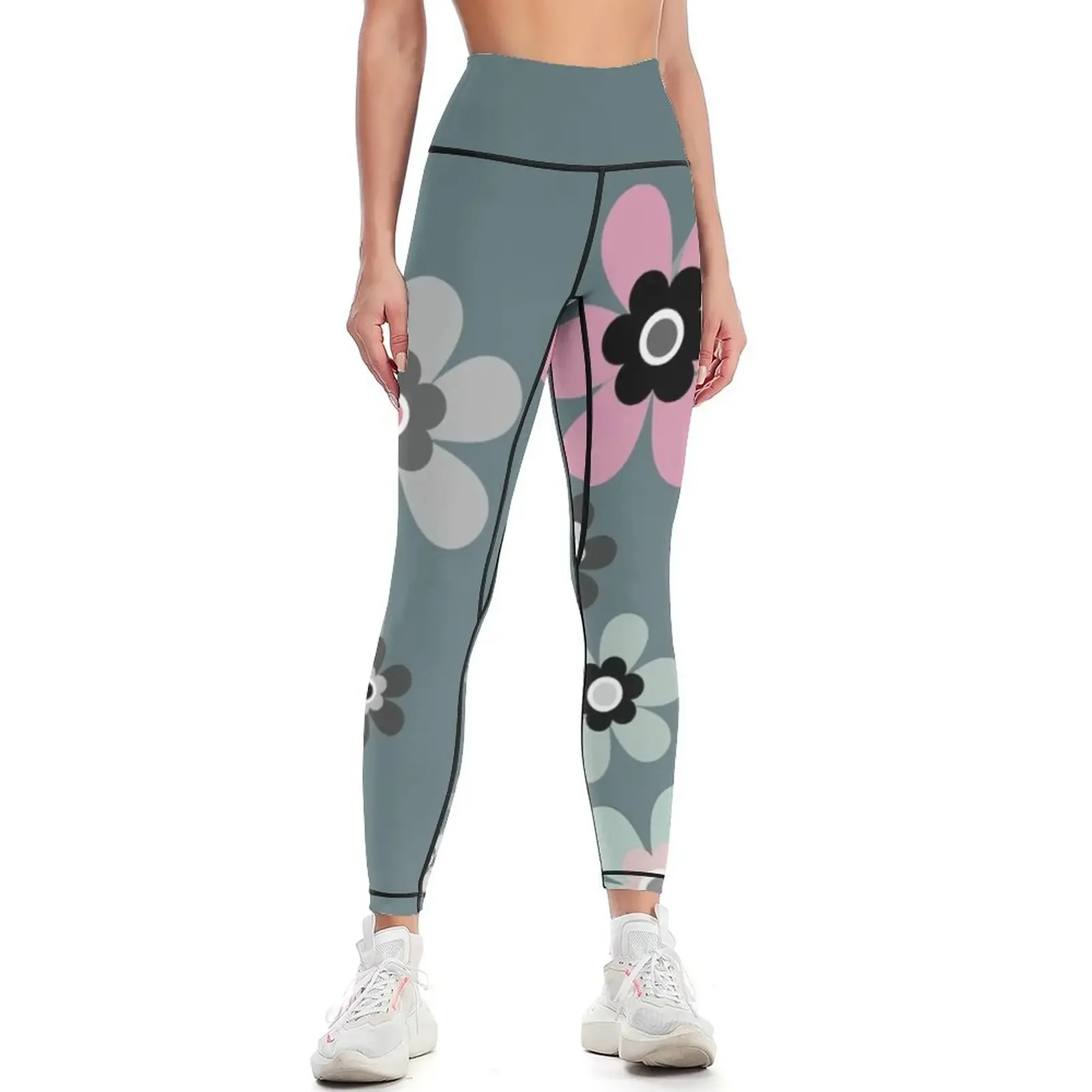 

Graphic floral flower vine design pattern in pink dusky turquoise Leggings sporty woman push up Pants sport Womens Leggings