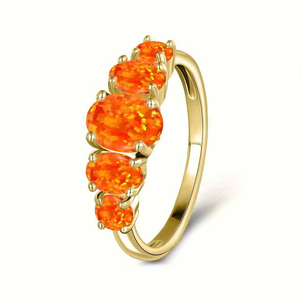 

Apexelle Brand Fashion Jewelry Copper Ring For Women Inlaid Oval Opal Ring Exquisite Accessories Glam Jewelry