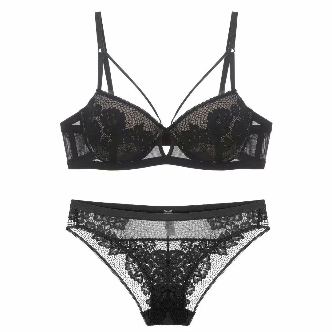 Sexy Lingerie Set Female Two-piece Top Bra Low Waist Panties Suit Lace Push Up Strappy Underwear For Women With Underwire