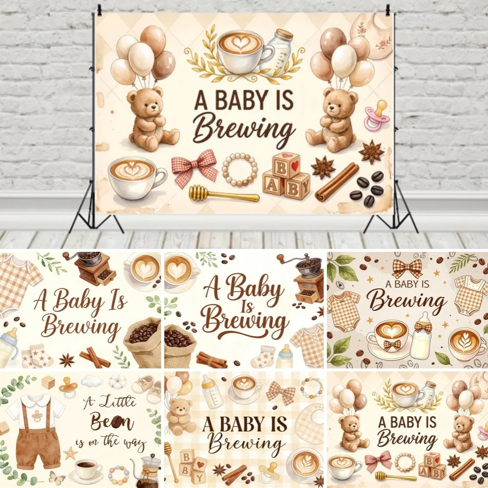 Coffee Bear Theme Photo Background for Baby Shower Newborn Photography Birthday Party Decorations Studio Props Photozone Decor