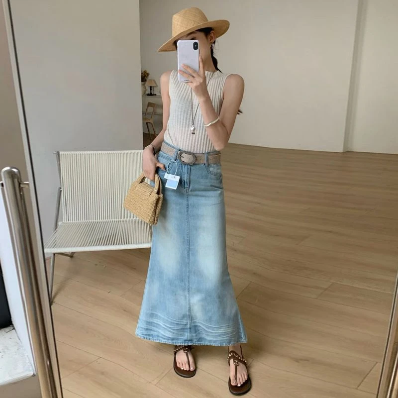 ZHISILAO New Trumpet Long Skirts Women Vintage Elegant Casual High Waist Mermaid Skirts Spring Summer 2026