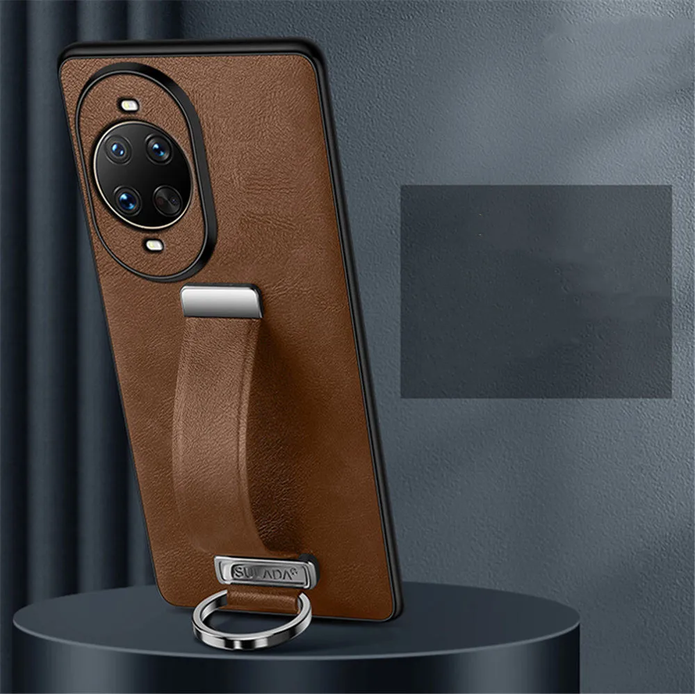 Slim PU Leather Half-Wrapped Case for Huawei Nova 14 Ultra 14 Pro 14 Wristband Ring Holder Cover