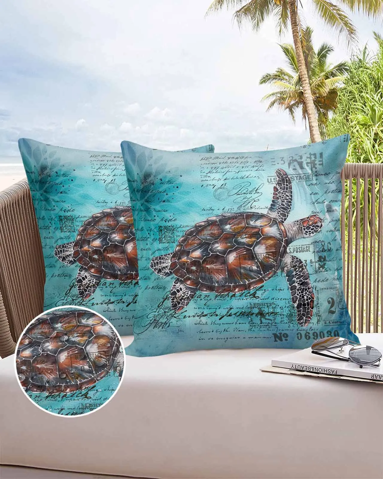 

Summer Ocean Turtle Retro Waterproof Pillowcase Set Car Cushion Cover Home Sofa Office Decorative Pillowcase Cover