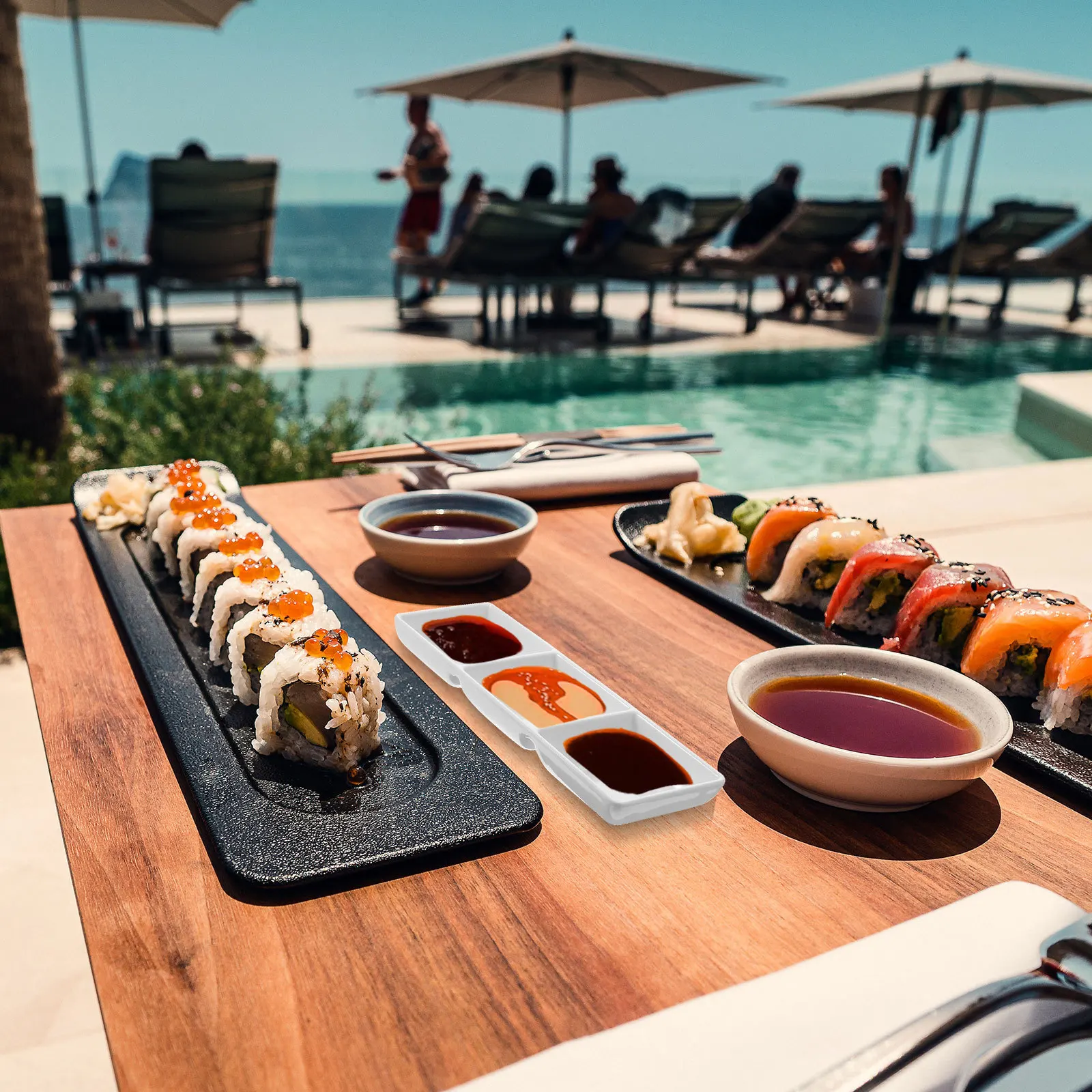 

3 Section Dipping Dish Sauce Bowl Household Condiment Snack Serving Plates Soy Containers Multipurpose Dip Vinegar 150G