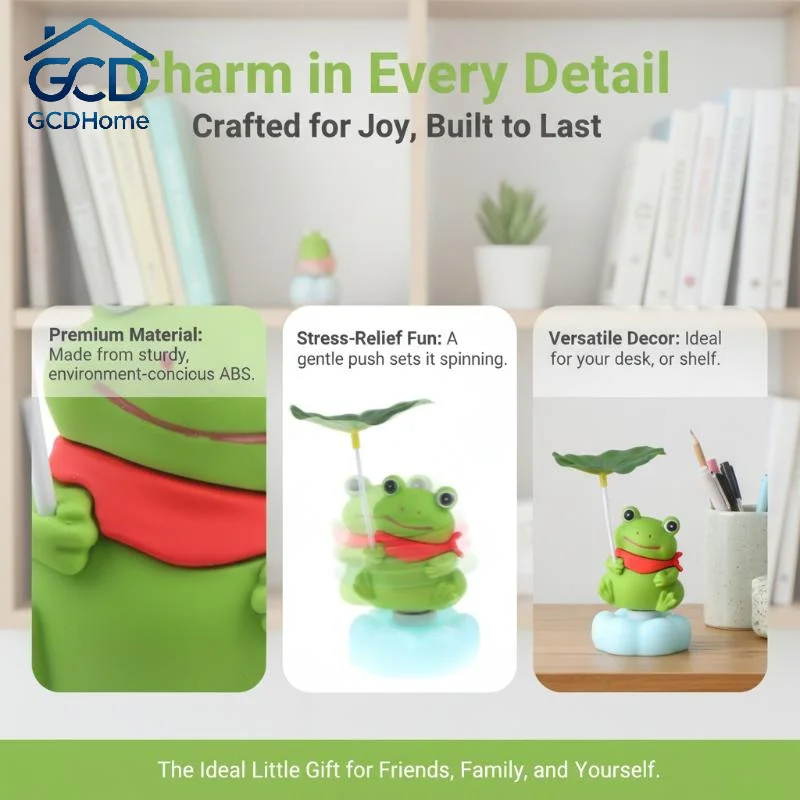Rotatable Frog Figurine Funny Animal Ornament Shockproof Base Decor for Car Dashboard Desktop Dorm Desk