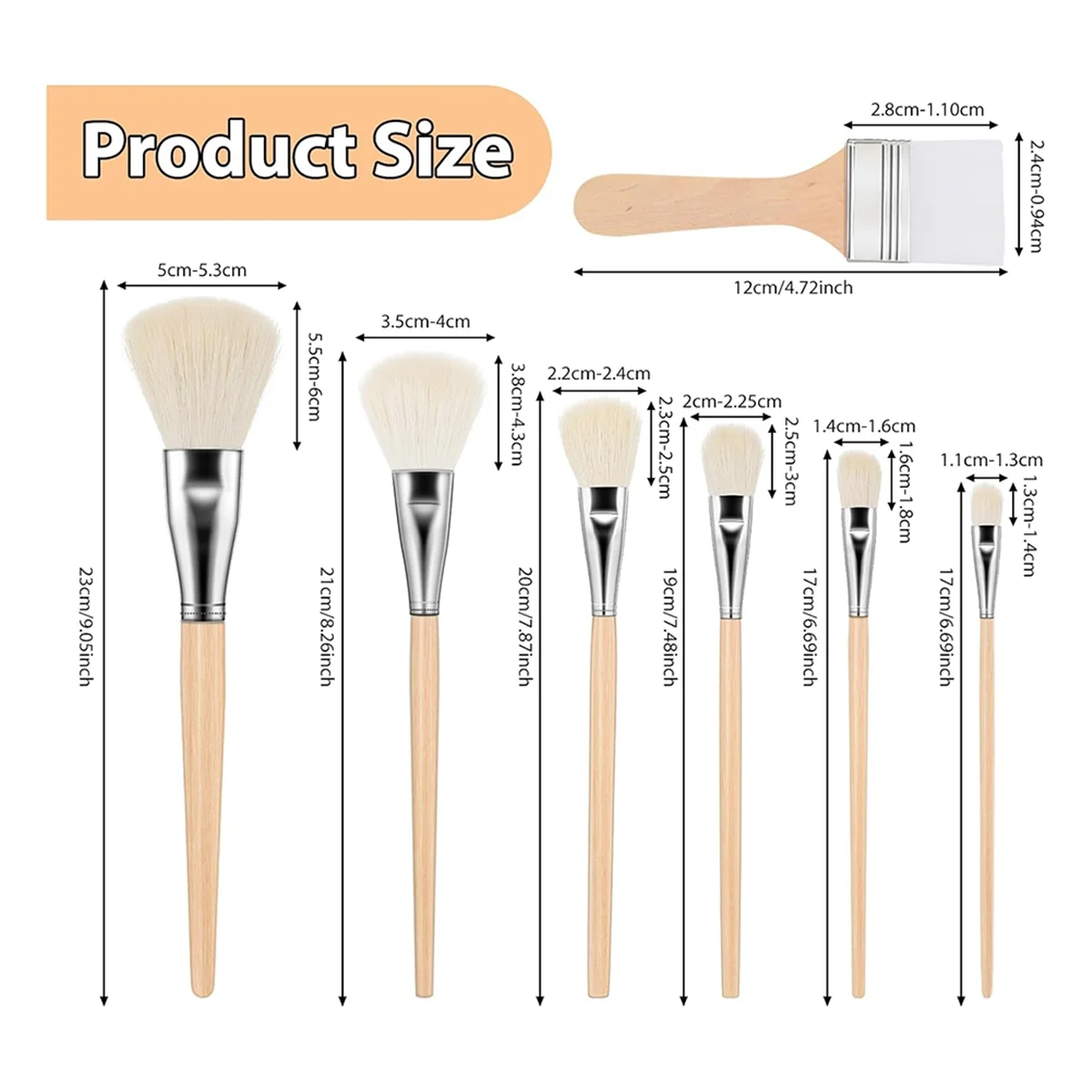 7 Pcs Mop Brush for Acrylic Painting Gilding Brush Versatile Mop Brushes Assorted Size Paint Brushes Set Paint Brush