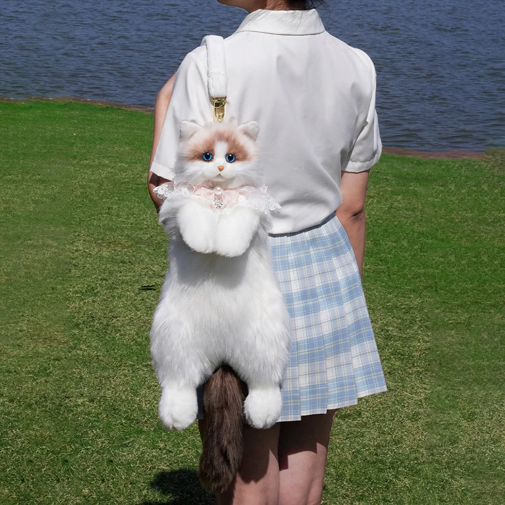 กระเป๋าเป้สะพายหลังตุ๊กตาแมวสมจริงการออกแบบแมวที่ไม่อาจต้านทานได้นุ่มสบายสามารถปรับได้ตุ๊กตาสัตว์เลี้ยงกระเป๋าเป้สะพายหลังปัจจุบันสหาย