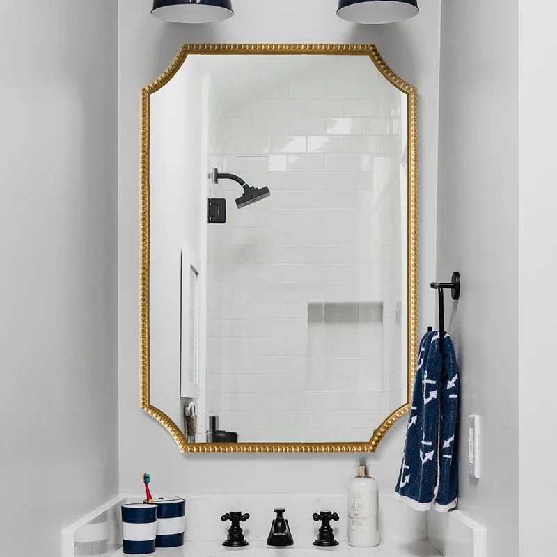 European-Style Square Bathroom Mirror Wall-Mounted LED Demisting Mirror Bedroom Retro Bathroom Mirror French Style