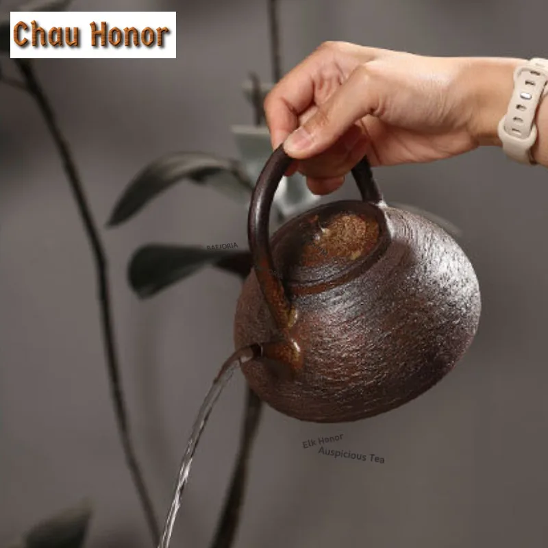 ZAEYORIA 500ml Chaozhou Firewood Refired Lifting Beam Pot Boiling Water Sand Kettle Household Tea Kettle For Tea Stove Teaware