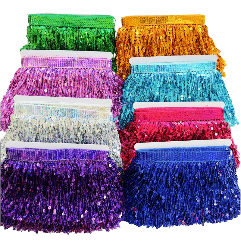 

15cm Wide Tassel Fringed Dress Trim Lace Ribbon Sequin for Latin Dance Clothing Dress Costumes DIY Sewing