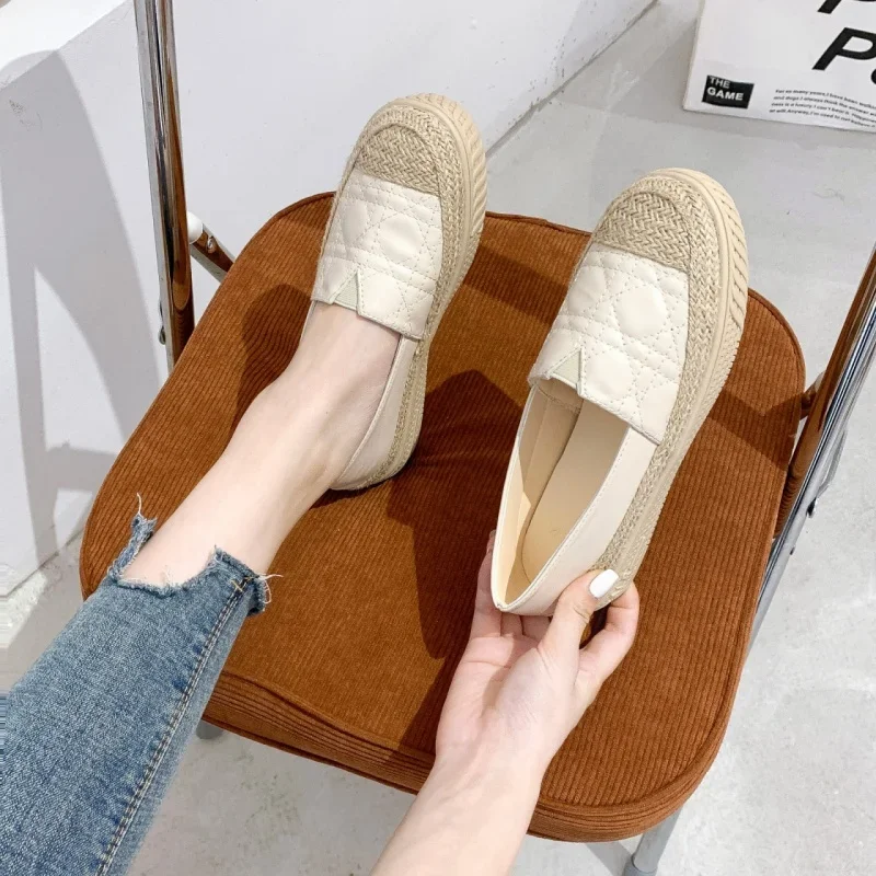 Scarpe da donna espadrillas mocassini per calzature femminili bianche punta tonda in cotone moda e prezzo basso Zapatillas Mujer