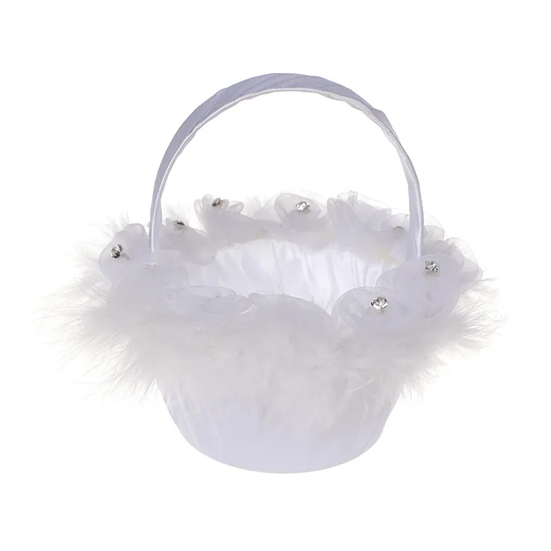 White Flower Girls Basket Pearl Lace Simple Wedding Basket for Flower Bride/kids Hand Held Wedding Ceremony Party Decorations image 6