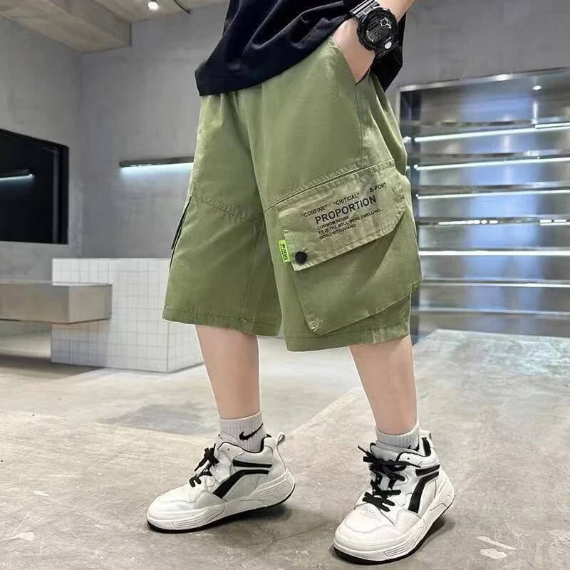 Comfortable Breathable Cargo Pants for Boys Loose Sports Teen Shorts Summer Children 2024 New Casual Short Pants 3-14 Years