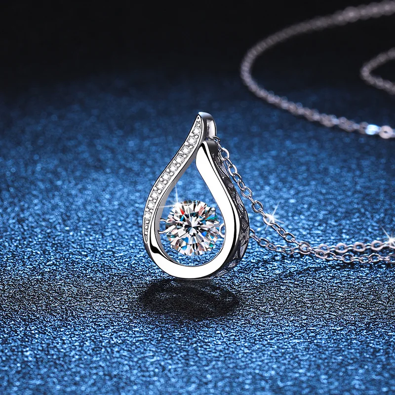 Moissanite pendant clavicle necklace 1 carat water drop D color moissanite silver necklace platinum PT950 mark