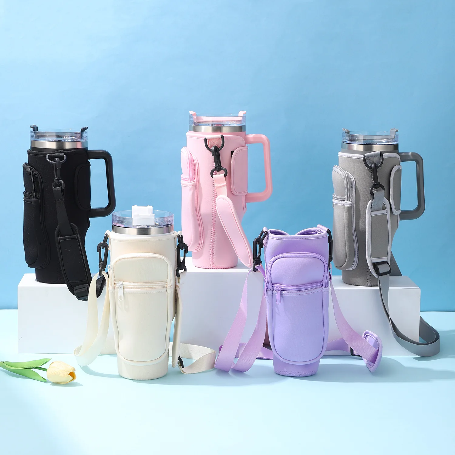 40oz CarCup Sleeves Diving Fabric Slanted Shoulder Straps Ice Cup Sleeves Large-capacity Handle Sleeves Available Multiple Color