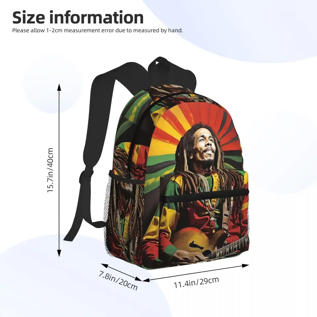 Bob Marley Singer Reggae Student Backpack School Bag Hiking Travel Daypack for Boys Girls Fashion Bookbag Shoulder Bags