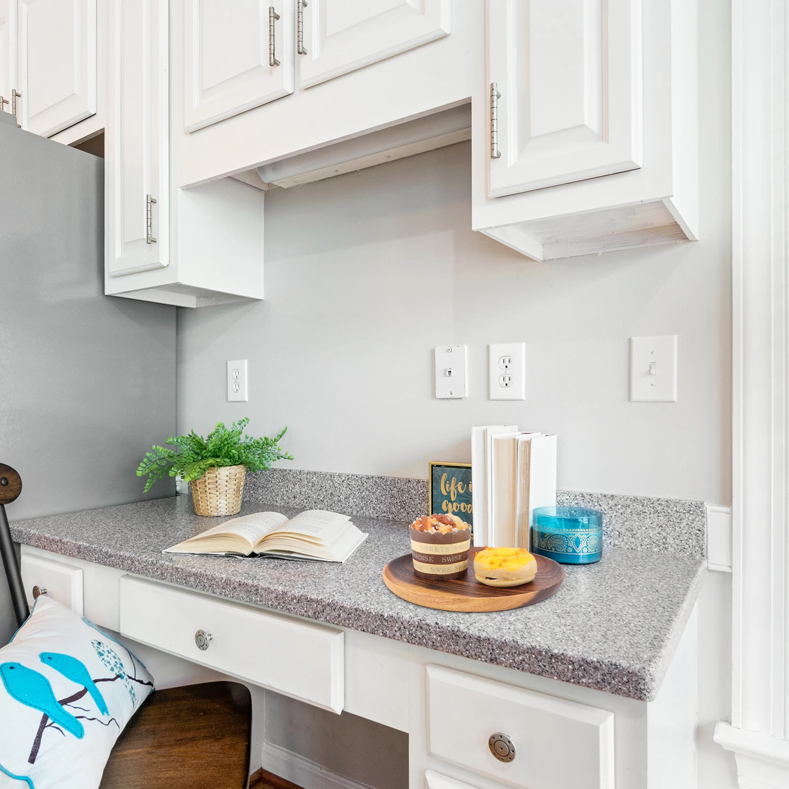 

1pc Solid Wood Dinner Plate Round Wooden Tray For Cake Bread Fruit Storage Food Serving Tableware Decorative Home