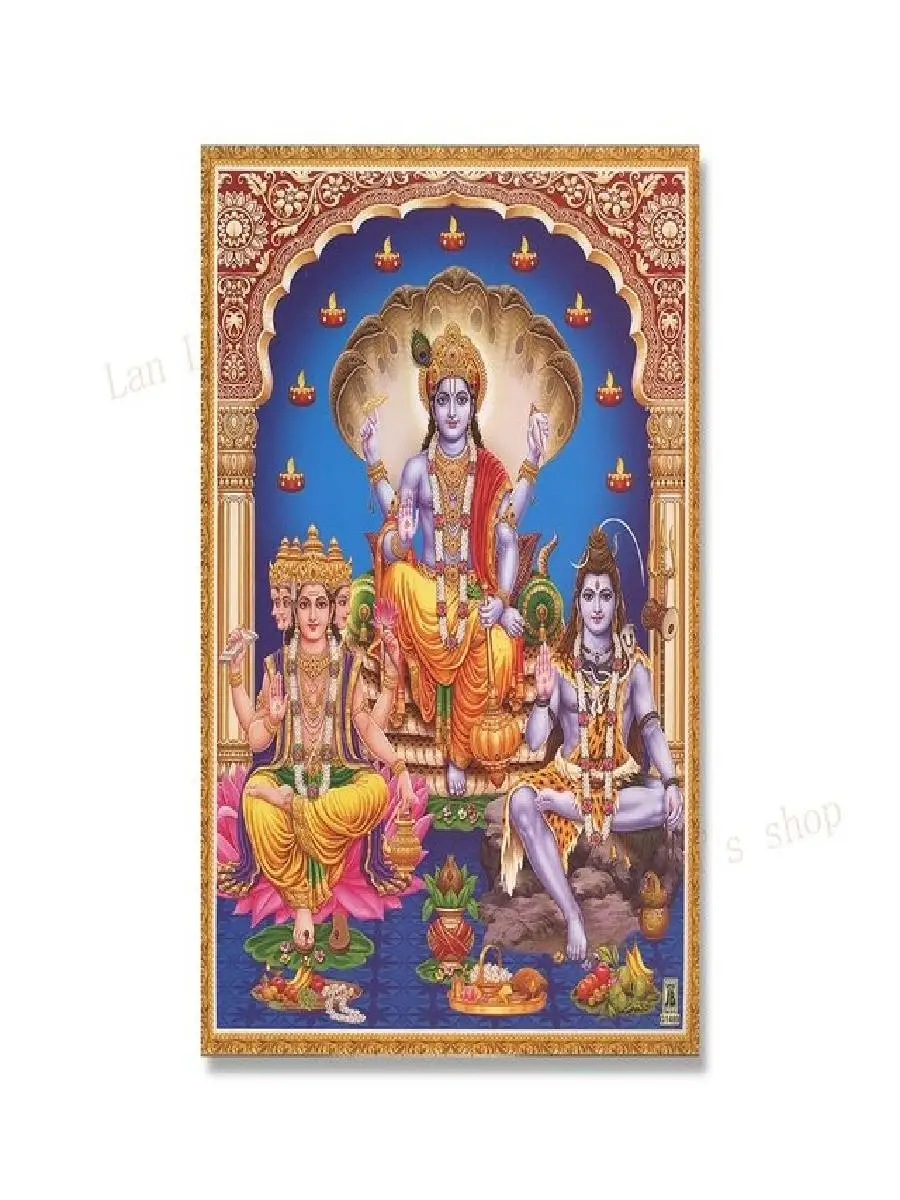 Hindu Deities Canvas Art  Vintage Durga Shiva  Vishnu Wall Decor Print for Living Room