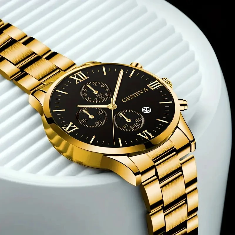 Men's  Elegant Circular Calendar Quartz Watch, Casual Business Sports Style, Men's Watch