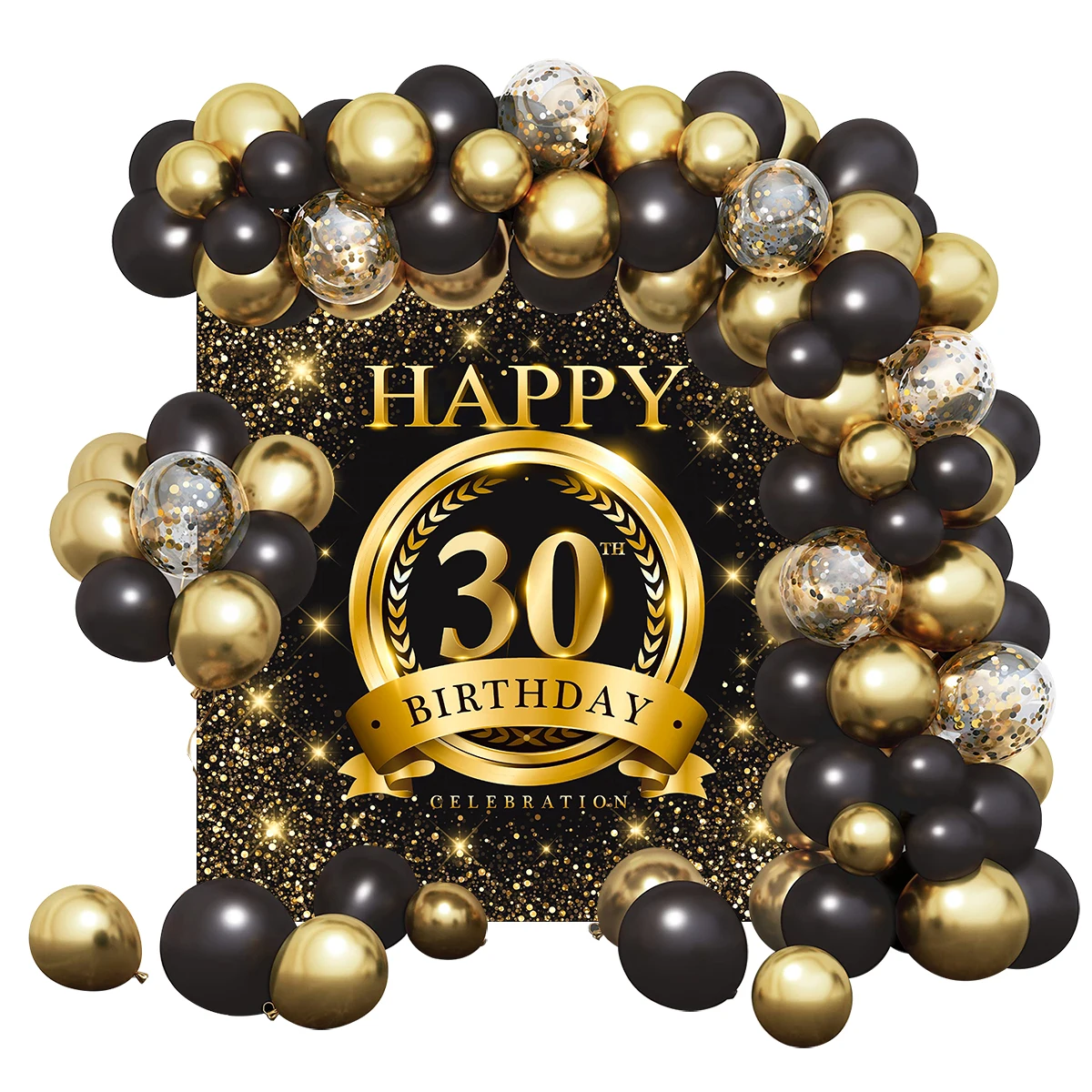 Black Gold Birthday Background Balloon Garland Arch Kit Happy 30 40 50 60 Year Old Birthday Party Decor Adults Anniversary