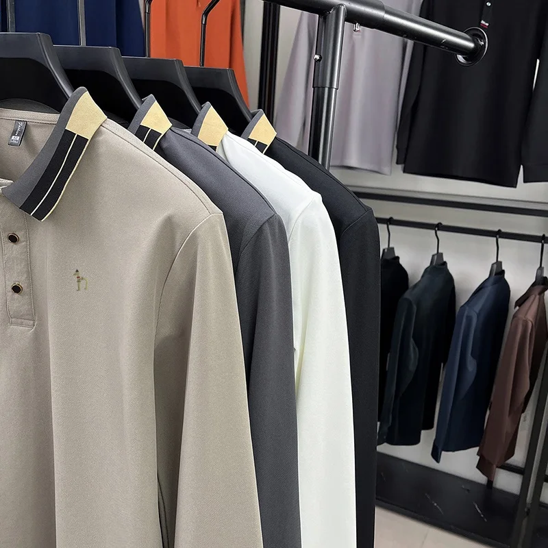 Original Design Herren-Poloshirt mit Revers, Herbst-Neuheit, Einfarbig Bedrucktes Langarm-T-Shirt, Hochwertige Business-Freizeitkleidung für Herren – Detail 1