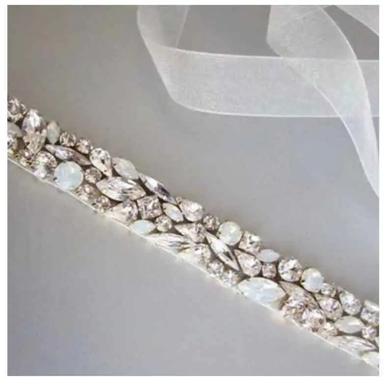 Silver Color Rhinestone Bridal Wedding Dress Sash Belt Accessories Opal Crystal Women Waistband