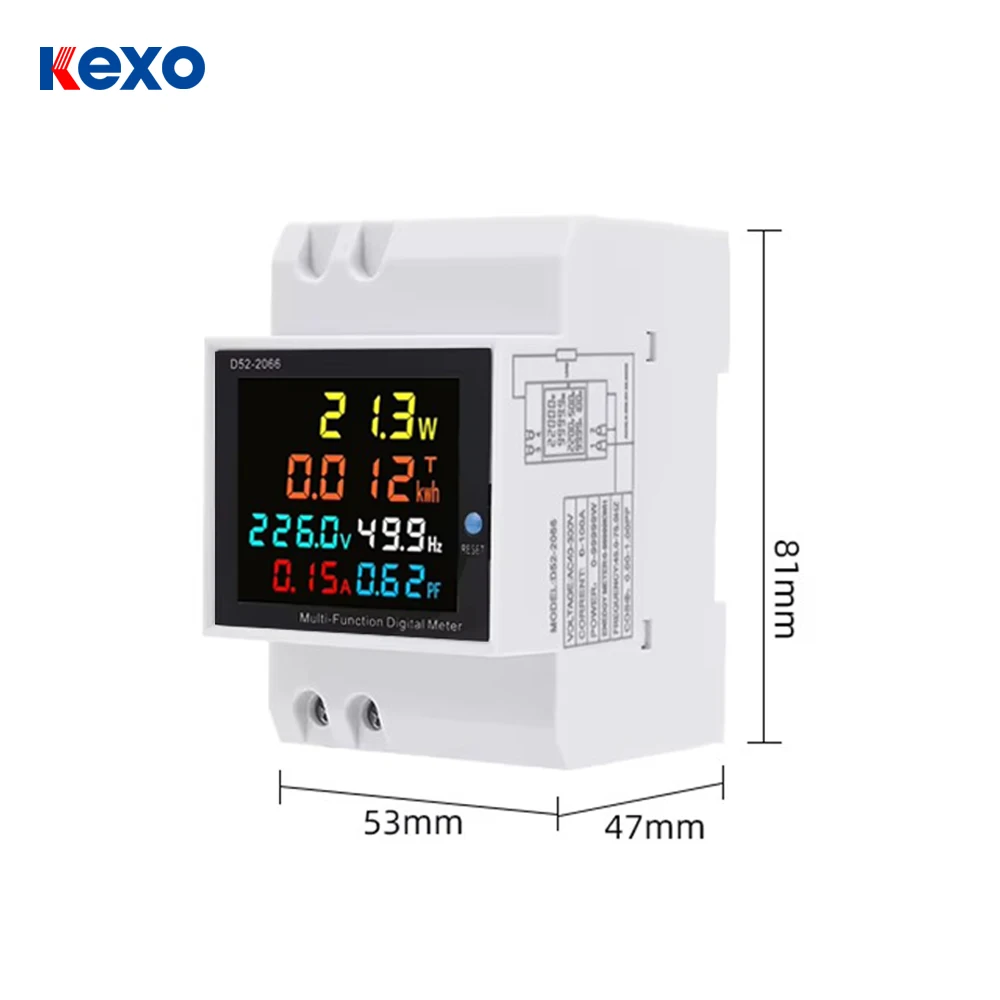 Din Rail Digital Multifunction Energy Meter 110A  110V 220V Voltmeter Ammeter Wattmeter Kwh Frequency Power Factor Monitor