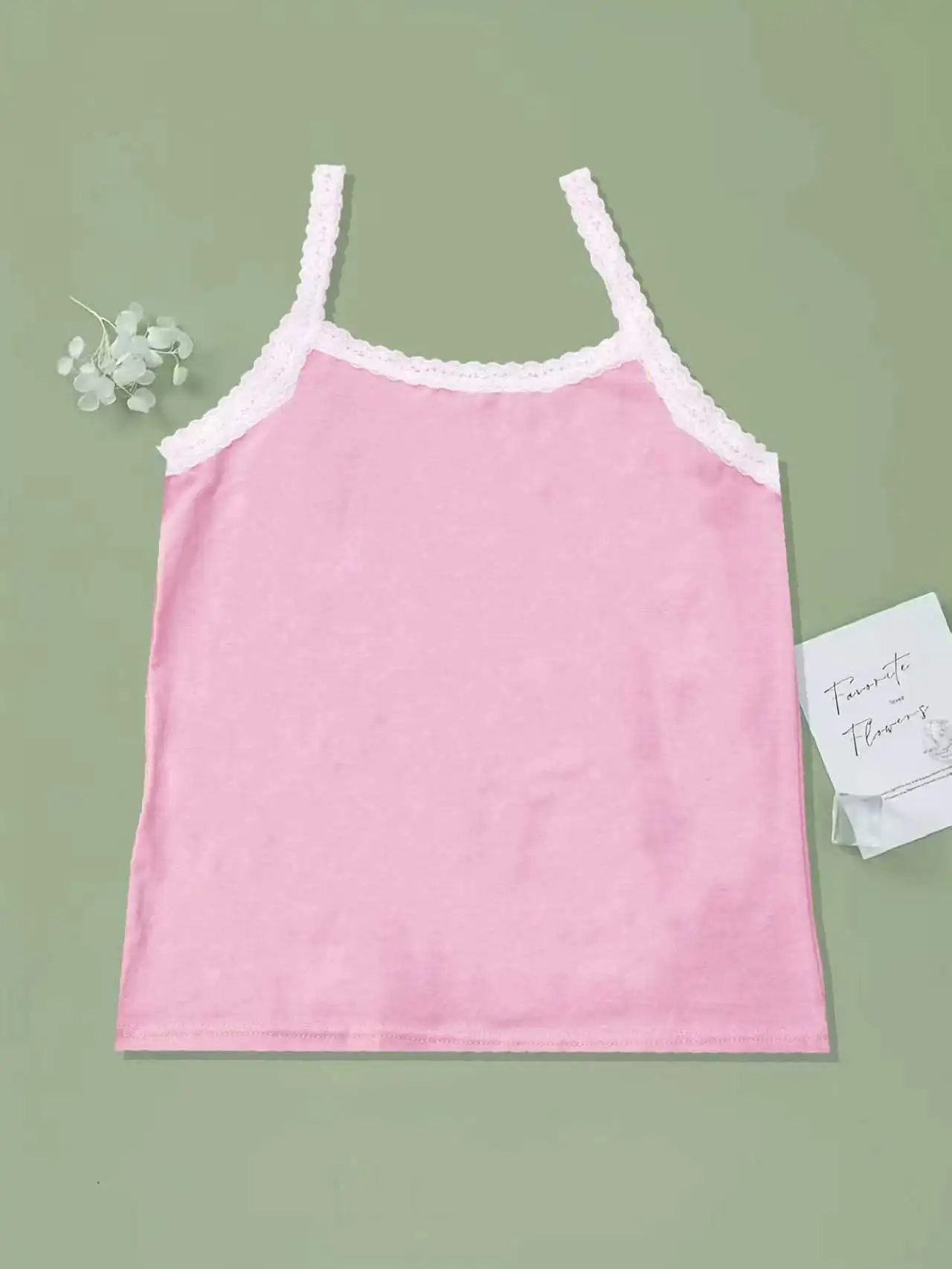Girls' Lace Camisole 4-Piece Set, Multi-Color, Soft Cotton, Student Sports Tank Top, Fashionable Simple Color Matching Camisole