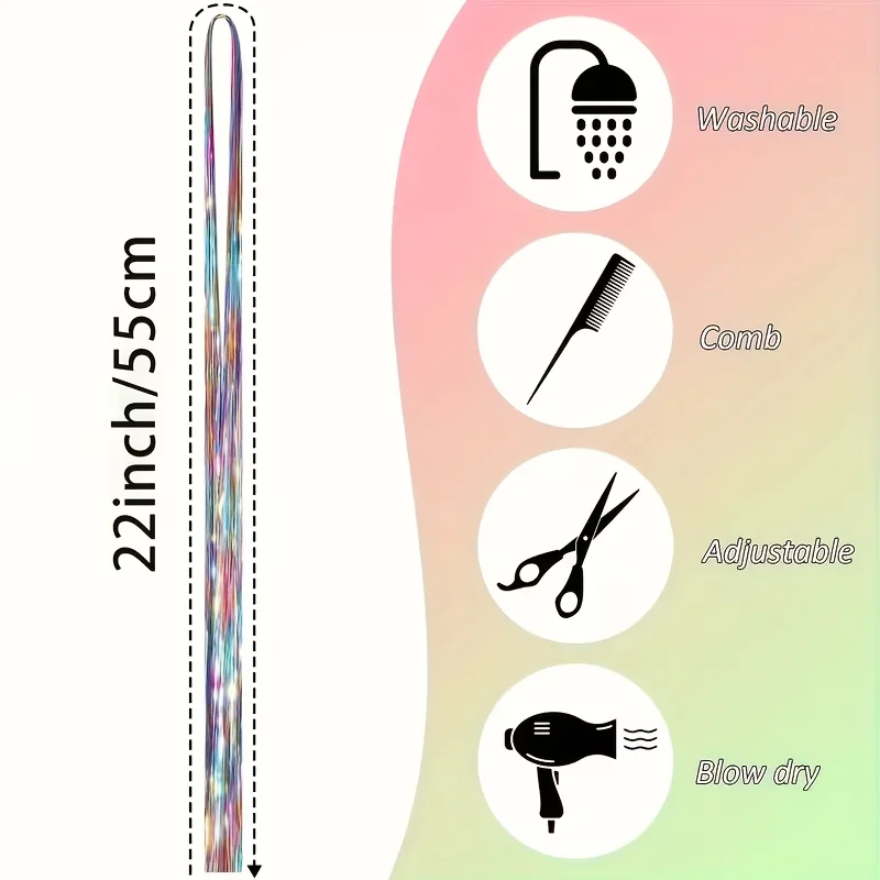 Kit de Extensiones 4 Paquetes 22 Pulgadas para Mujer Holográficas Sintéticas para Cambio Rápido de Color 2