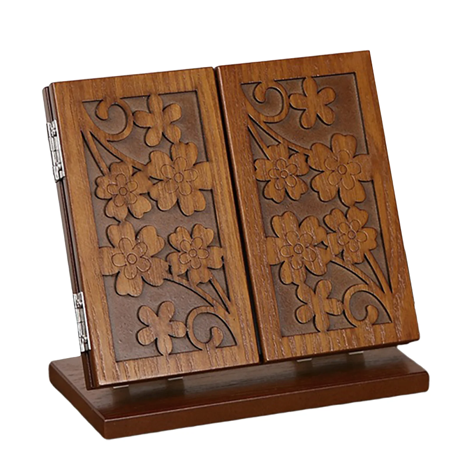 Espelho dobrável de três lados com padrão esculpido em madeira, conveniente e artístico para meninas, espelho cosmético dobrável, ferramenta de maquiagem para meninas