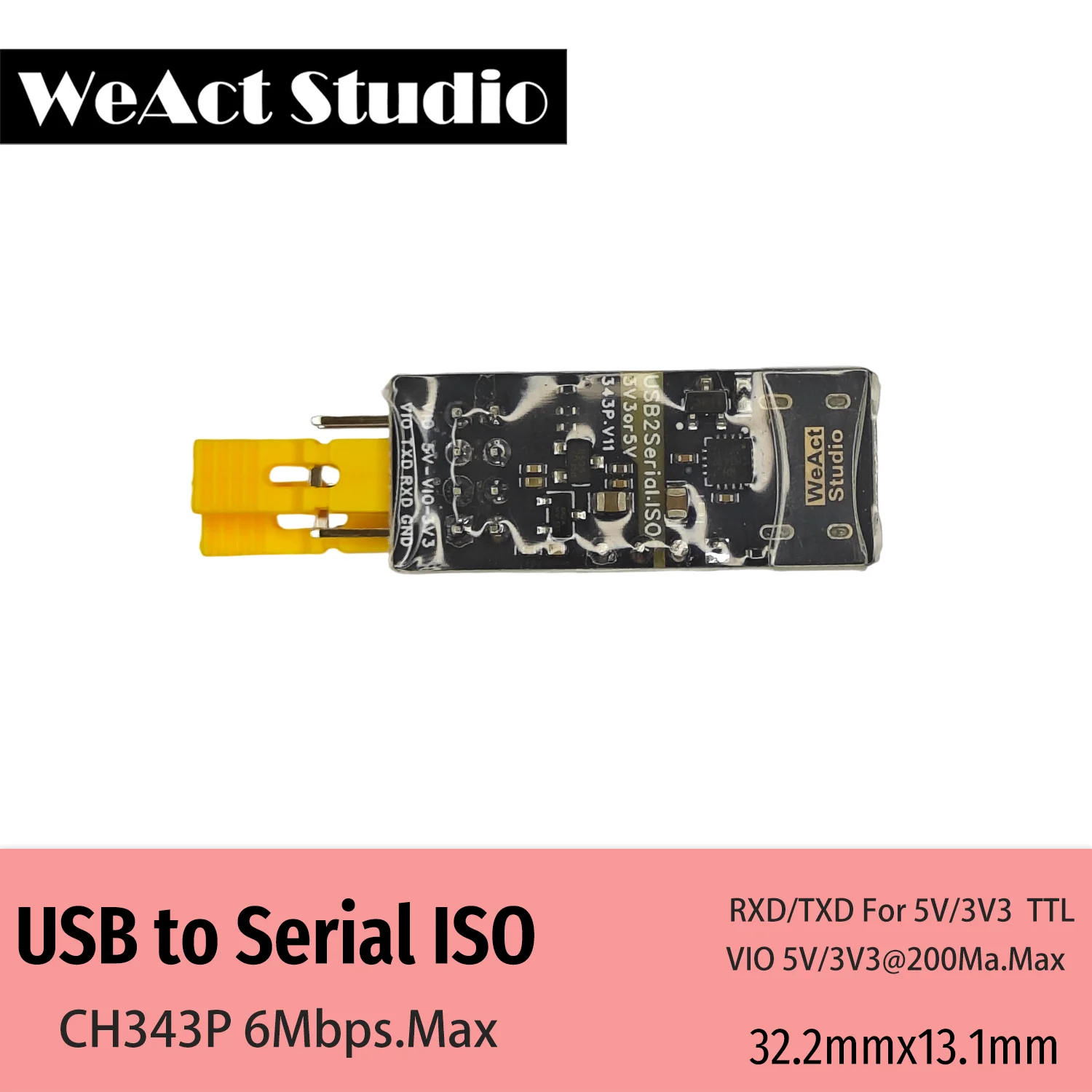 WeAct CH343 Isolated USB to TTL DC 3.3V/5V Serial Port Isolated Communication 6Mbps UART Downloader Module