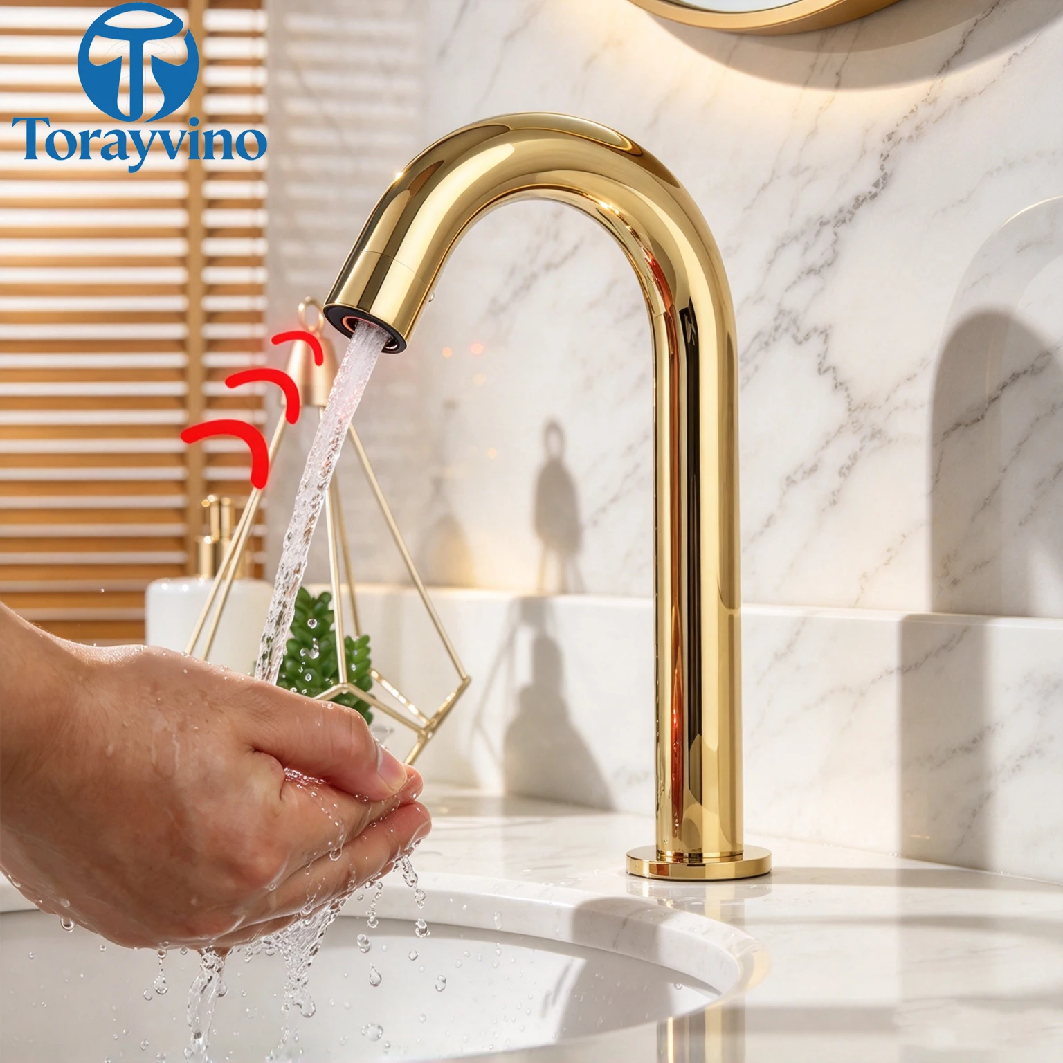Torayvino Bathroom Golden Automatic Faucet Touch Free Hot and Cold Sensor Faucets Saving Inductive Electric Basin Sink Mixer Tap
