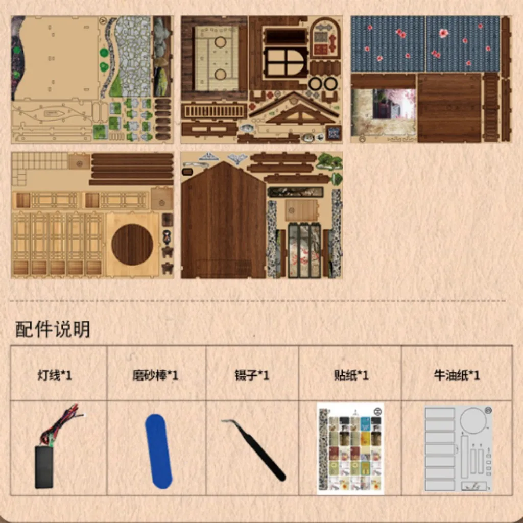 بيت الدمى على الطراز الياباني مجموعة مصغرة ذاتية الصنع لحديقة زن، فناء سلس، نموذج خشبي، ديكور منزلي، هدية للبالغين #6