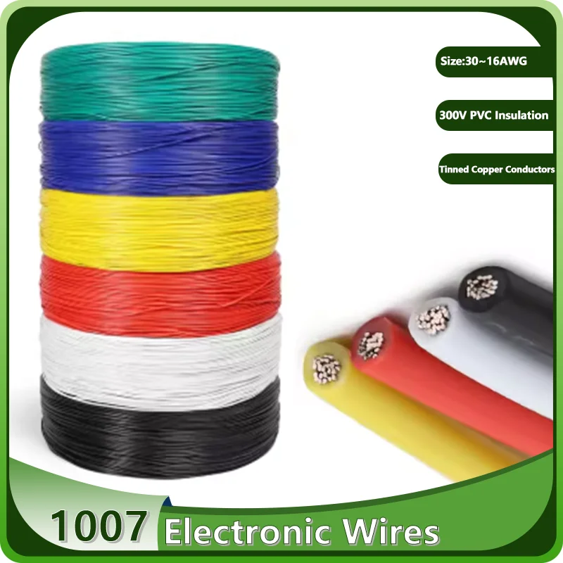 1007 Standard 30-16 AWG Electronic Wires 300V PVC Insulated Tinned Copper Cable for DIY Lighting LED Projects 2/5M Length Option