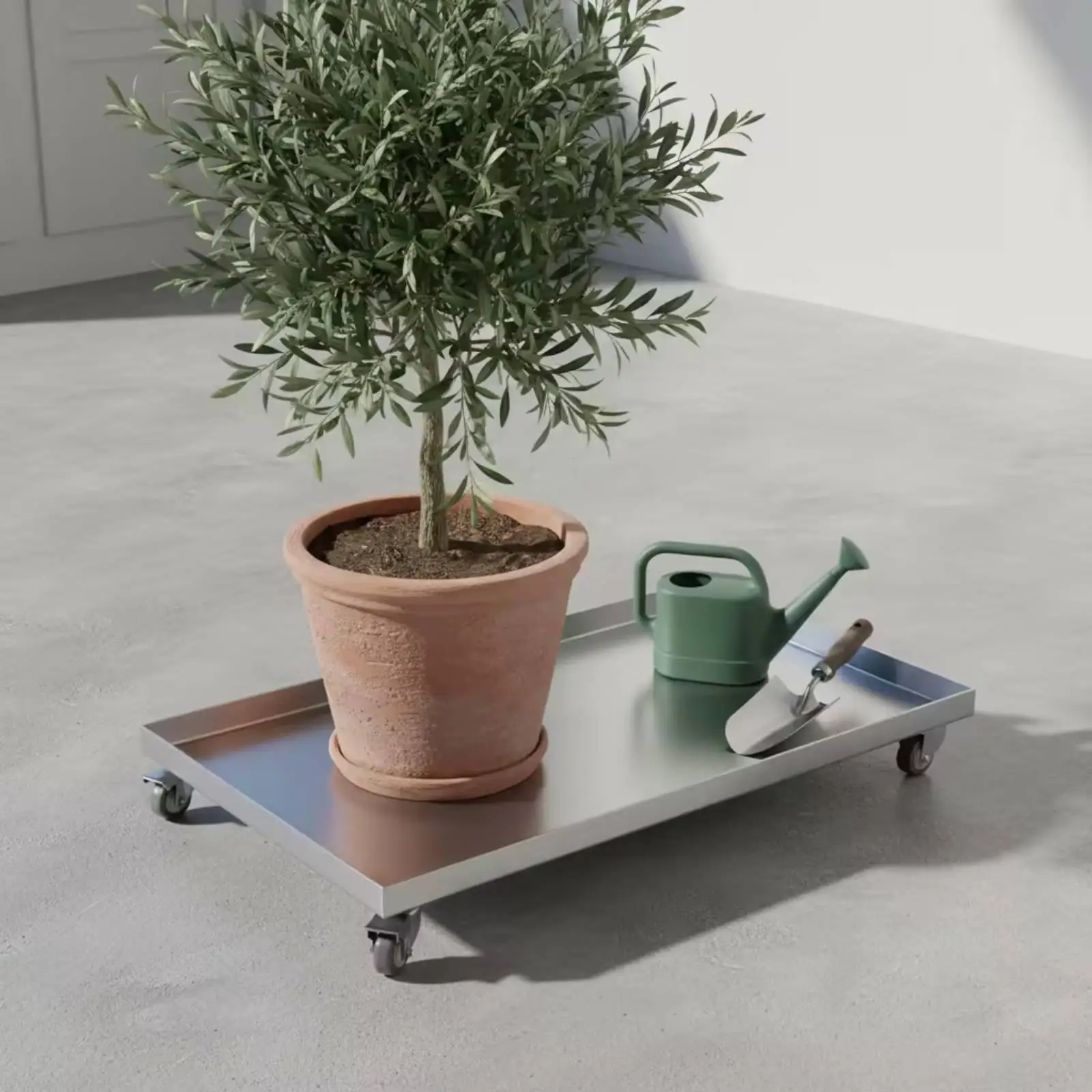 Heavy Duty Planter Tray with Rolling Casters Leak Resistant Sealed Base for Large Plants Mobile Stand Square Steel Pot Holder