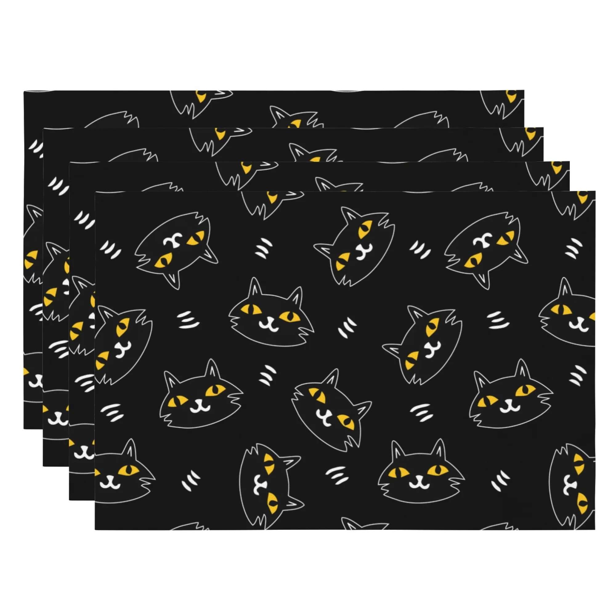 แผ่นรองจานลายแมวน่ารัก สีดำ ตาเหลือง ลายขาว สำหรับตกแต่งโต๊ะอาหารในครอบครัวและเด็กๆ