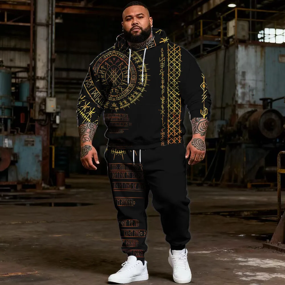 

Комплект толстовок больших и высоких размеров S-9xl: этнические и клетчатые элементы — повседневный наряд из двух предметов, прочная ткань, прозрачные узоры,