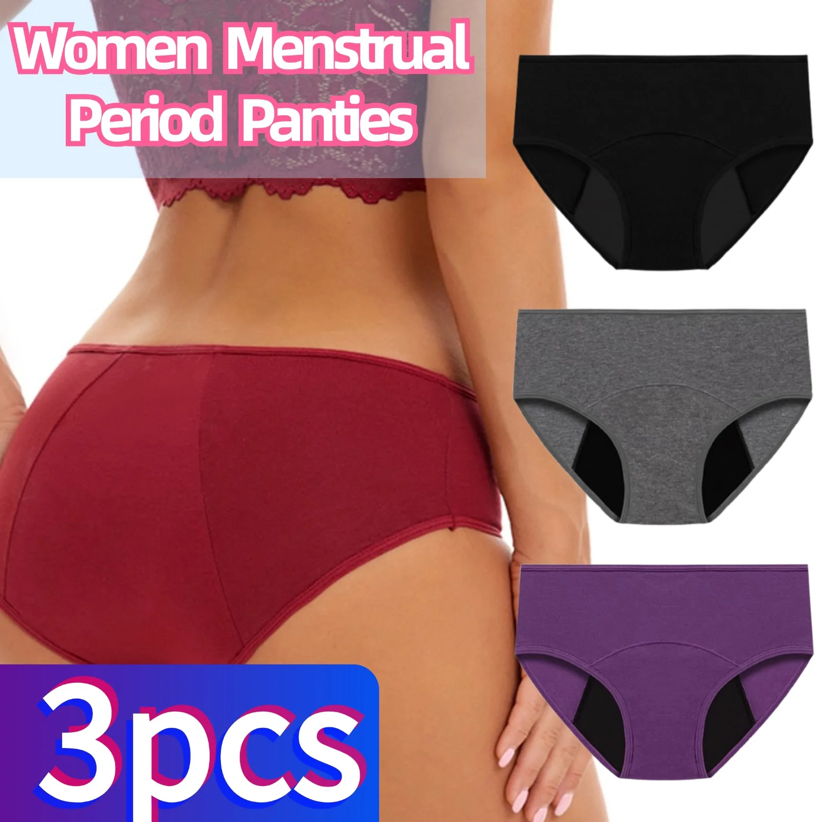 3 stücke Frauen Menstruation Unterhose Damen Baumwolle Saugfähigen Auslaufsicher Höschen Weiche Feste Briefs Plus Größe Höschen XS-5XL