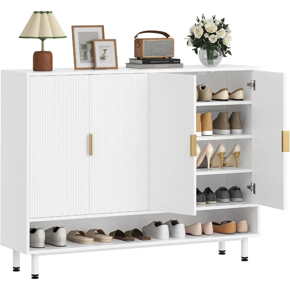 

Shoe Storage Cabinet with 4 Doors, Shoe Organizer with 3 Adjustable Shelves and Metal Legs, Large Capacity Shoe Cabinet Storage