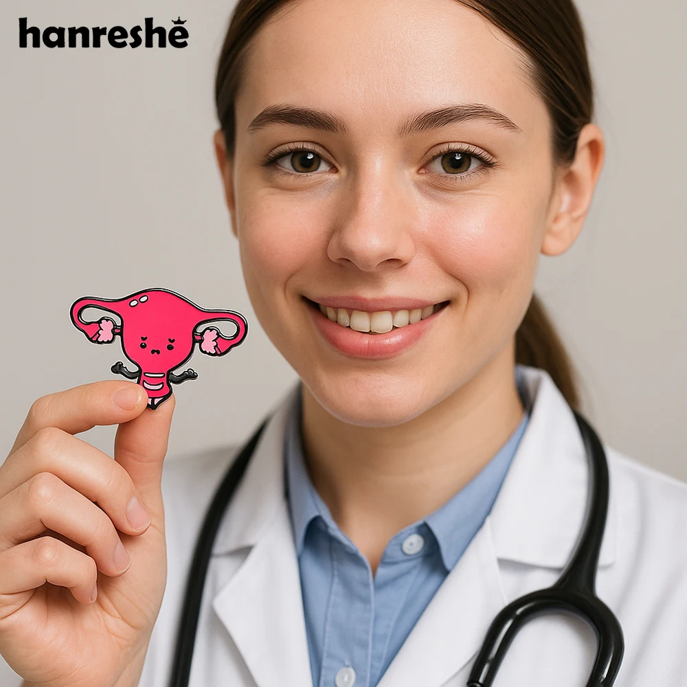Hanreshe Womb Uterus Enamel Pin Lovely Medical Gynecological Feminist Brooch Jewelry Lapel Backpack Badge for Women Girls