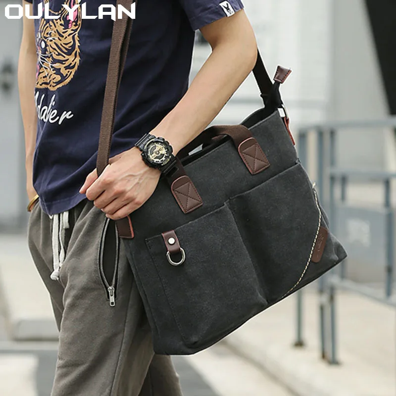 

Men's Business Handbag Briefcase Portable Travel Shoulder Bag Large Size Can Hold 14-inch Laptop Two Size Casual Canvas Bag