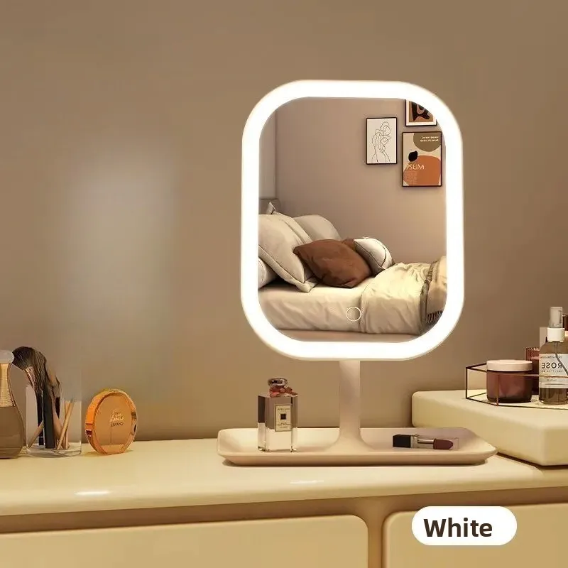 مرآة بنمط جديد مع ضوء، مرآة تزيين، سطح المكتب، مرآة مكياج، غرفة نوم منزلية، مسكن بناتي، مرآة مربعة #6
