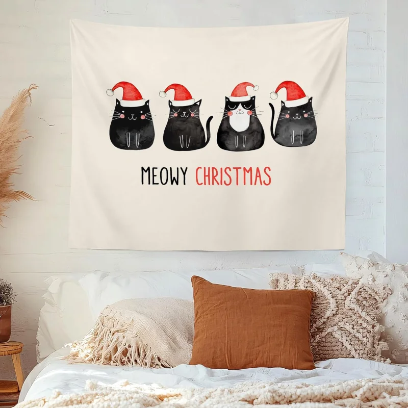 Black Cat Meow Meow Christmas Tapestry Bedroom Vacation Apartment Bedroom Accommodation Background Decoration