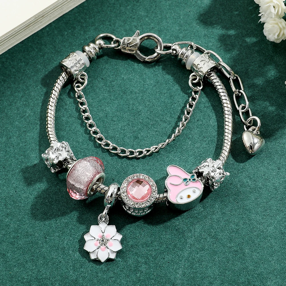 Sanrio Charms Bracelets Cartoon Figure Kuromi Pendant Hand Chains My Melody Beads Diy Bangles for Women Fashion Jewelry Gifts