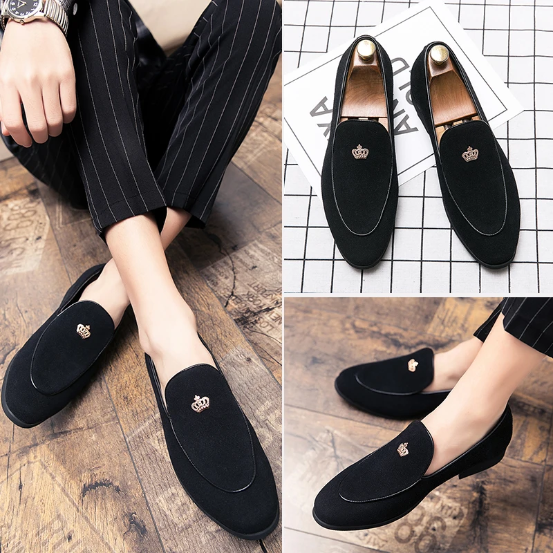 Hot Suede Leather Men's Luxury Loafers Slip-On Pea Shoes Men's Business Shoes Party Night Club Men Dress Shoes TK Driving Shoes