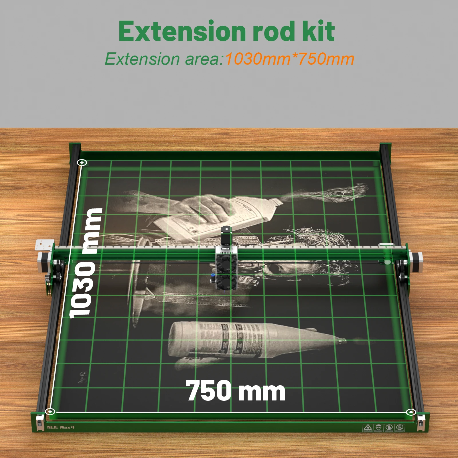 Riel de perfil de aluminio negro de 1150MM para NEJE MAX 4 y NEJE 3 MAX V2, grabador láser/cortador, KIT de extensión de Y-AXIS