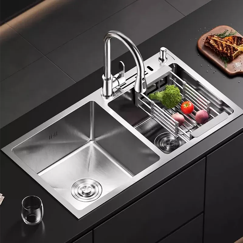304 Stainless Steel Double Kitchen Sink Thickened Handmade Undermount Vegetable Basin for Household Dishwasher