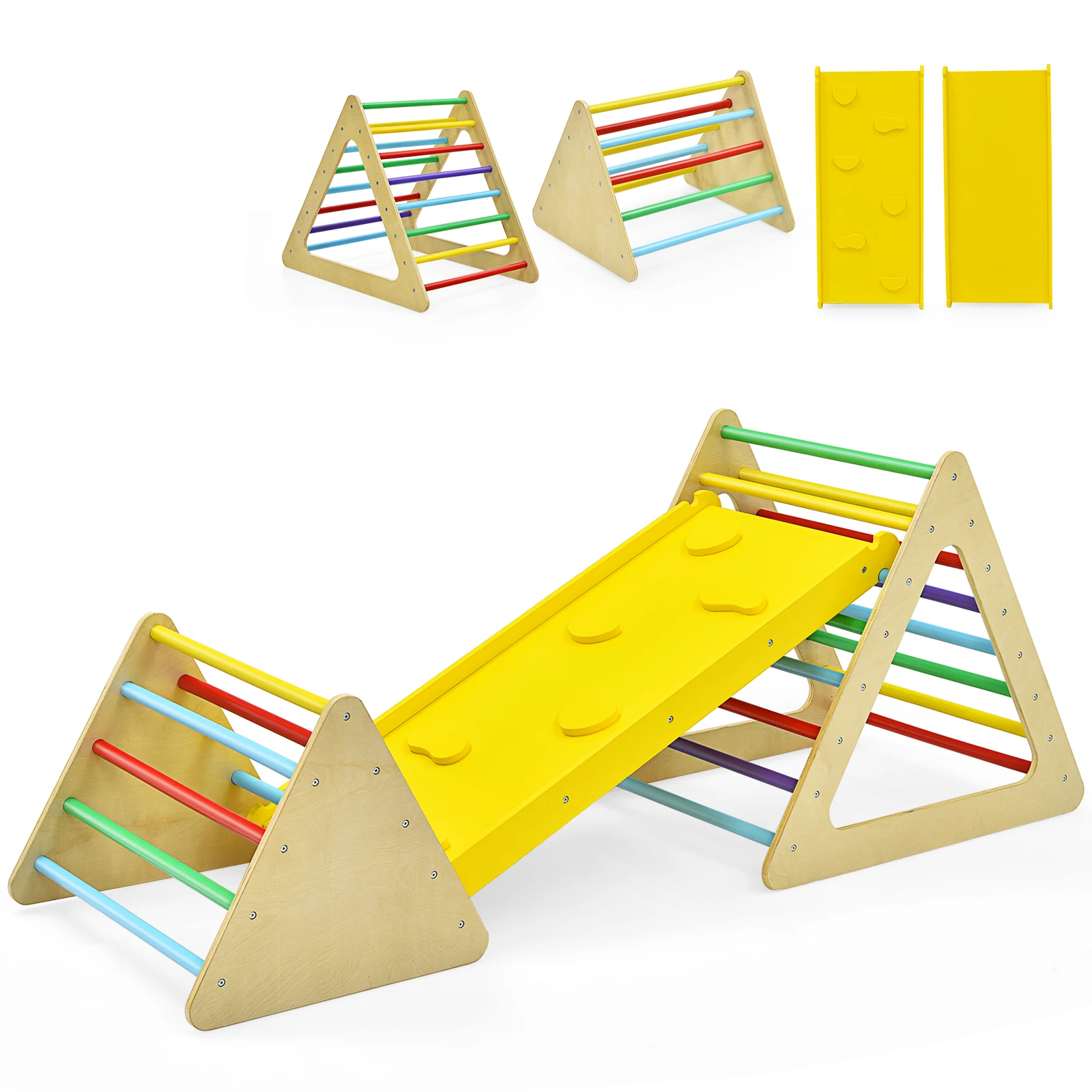 3 in 1 Kids Climbing Ladder Set 2 Triangle Climbers w/Ramp for Sliding & Climbing