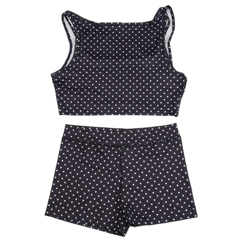 

X4YC Women's Dot Printed Crop Top Matching Biker Shorts Yoga Outfit Workout Set