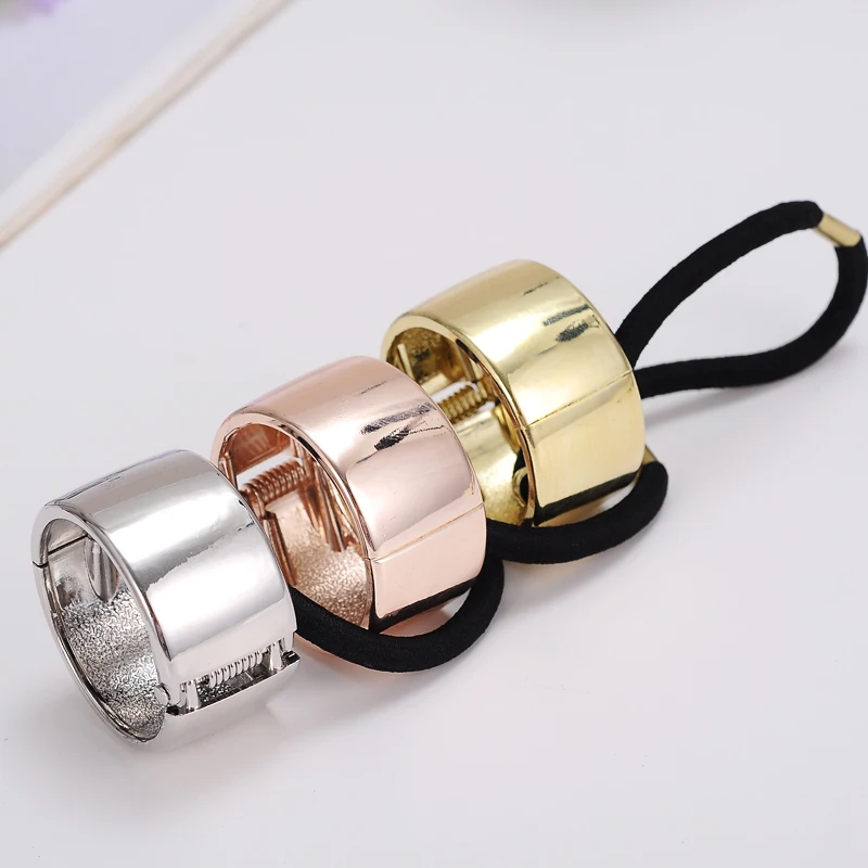 Simple Metal Alloy Opening Elastic Hair Rope Buckle Retro Punk Style Women Ponytail Holder Round Hair Ring Girls Headdress